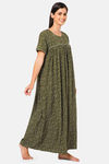 Naidu Hall Cotton Full Length Nightdress - Dark Green — thumbnail 3